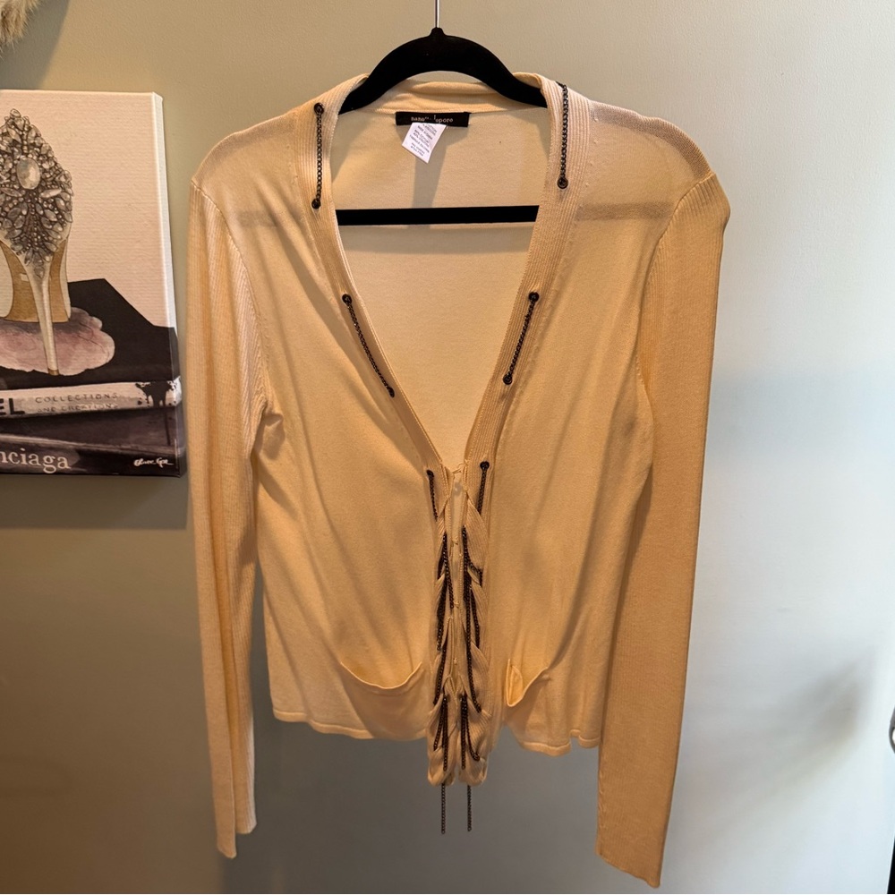 Nanette Lepore Ivory Long Sleeve Cardigan with chain detail Size L - Picture 11 of 11
